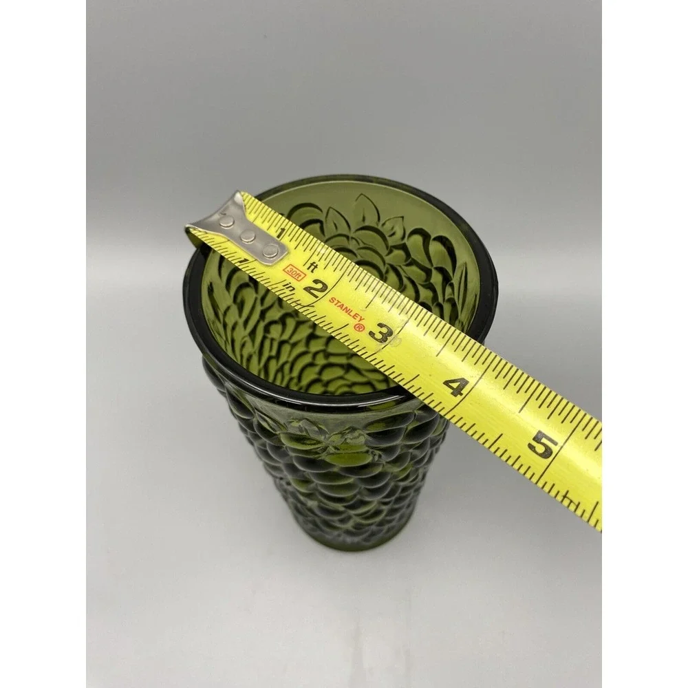Mid-Century Modern Indiana Avacado Green‎ Glass Vase W/Embossed Grapes